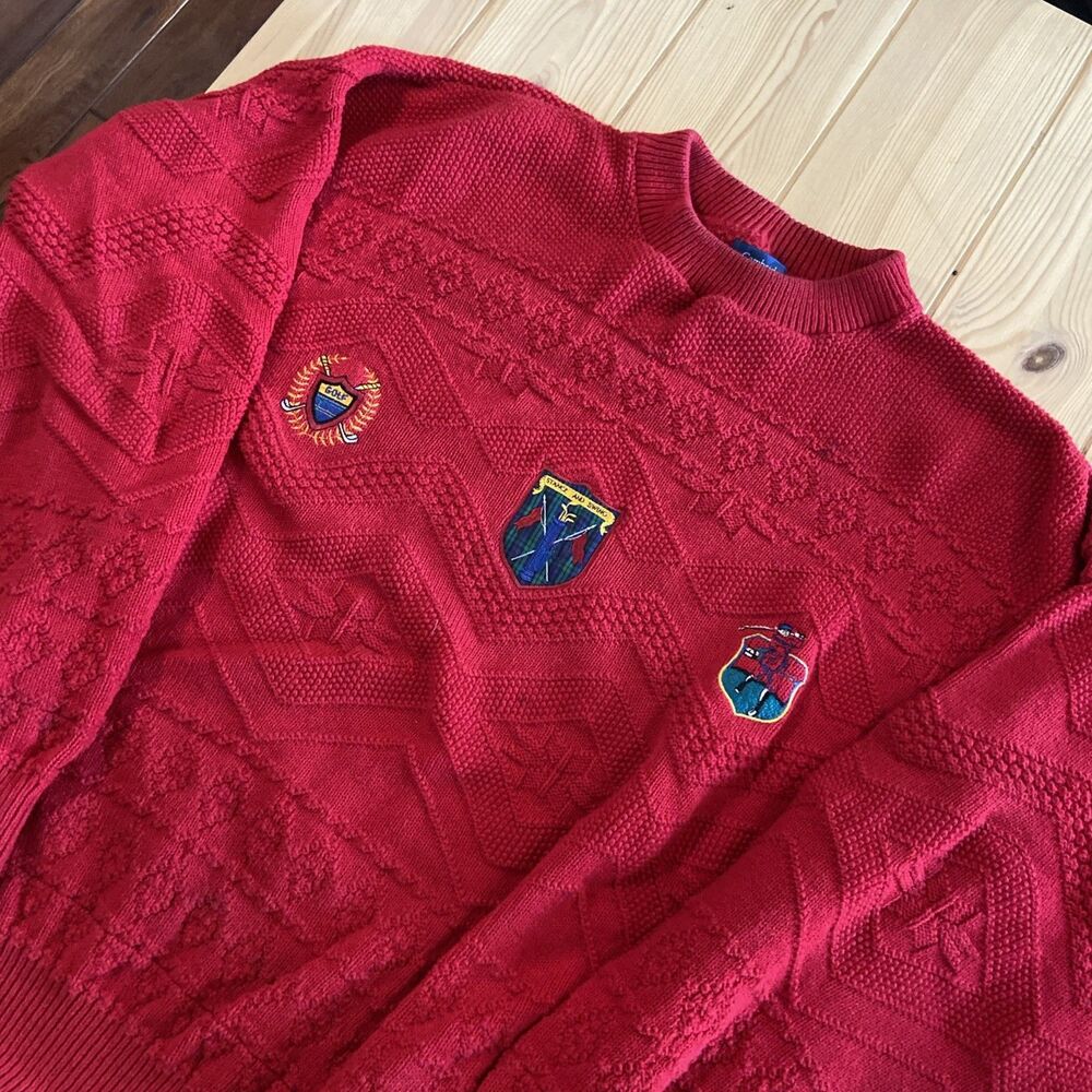 Vintage Cambridge Classics Knit Embroidered Sweater All Over Print Golf Size Med